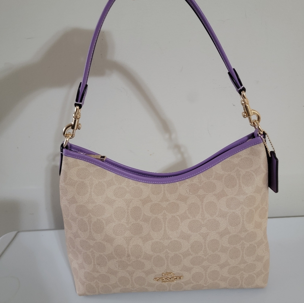 Coach Signature Canvas Hobo Bag in Lavender Trim
